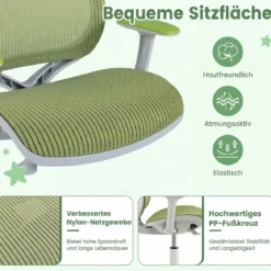 Höhenverstellbarer Kinderdrehstuhl mit Sitzbremse Ergonomischer Schreibtischstuhl Bürostuhl Grün