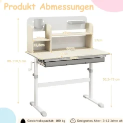 Höhenverstellbarer Kinderschreibtisch + Kinderschreibtischstuhl Set Studiertisch Jungendstuhl