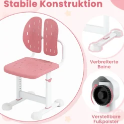 Höhenverstellbarer Kinderstuhl Kinder-Schreibtischstuhl Kinder-Studienstuhl mit Doppel-Rückenstütze Blau/Grau/Rosa