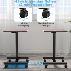 Höhenverstellbarer Laptop-Schreibtisch mit Rädern Computertischwagen Pflegetisch Braun