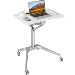 Höhenverstellbarer Schreibtisch Mobiler Laptoptisch mit Rollen 75 x 60 x 78-107 cm Weiß + Silber