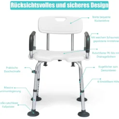 Höhenverstellbarer und rutschfester Duschstuhl mit U-förmiger Aussparung 53 x 50 x 67 - 79 cm Weiß