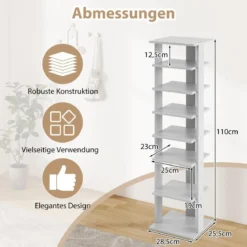 Höheverstellbarer 8 Stufiger Schuhständer aus Holz Platzsparendes Schuhregal Grau
