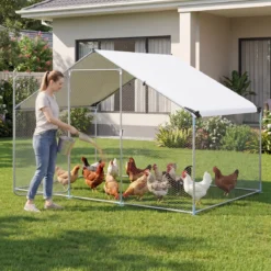 Hühnerstall aus Metall 3x2x2M Freilaufgehege mit Wasserfestem PE-Tuch & Sicherheitsschloss