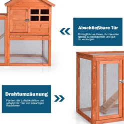 Hühnerstall Hühnerhaus wetterfest Kaninchenkäfig mit ausziehbarem Tablett Hühnervoliere für Kaninchen Holz