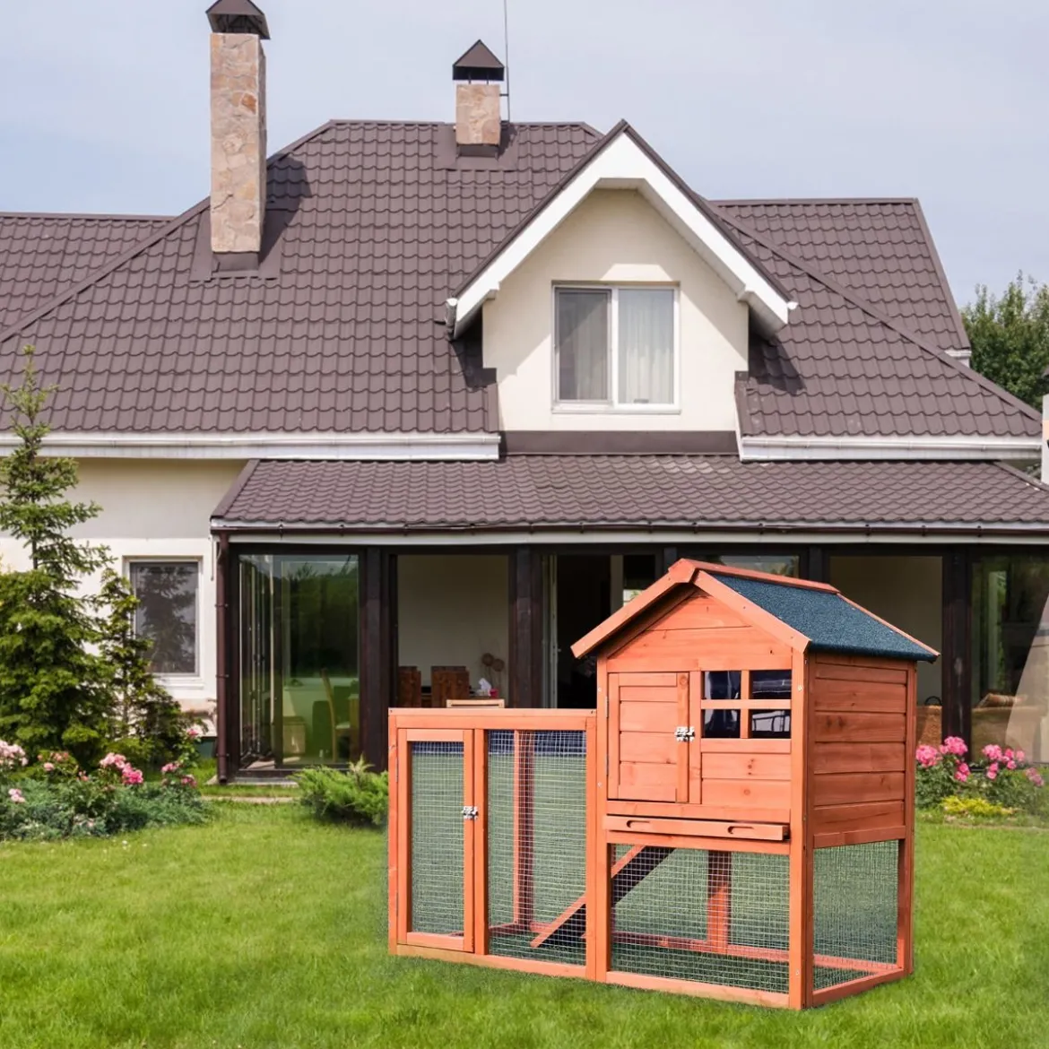 Hühnerstall Hühnerhaus wetterfest Kaninchenkäfig mit ausziehbarem Tablett Hühnervoliere für Kaninchen Holz