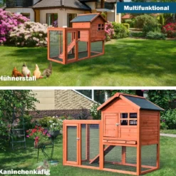 Hühnerstall Hühnerhaus wetterfest Kaninchenkäfig mit ausziehbarem Tablett Hühnervoliere für Kaninchen Holz