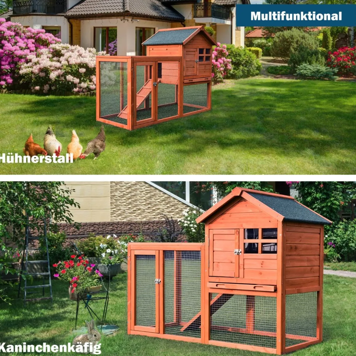 Hühnerstall Hühnerhaus wetterfest Kaninchenkäfig mit ausziehbarem Tablett Hühnervoliere für Kaninchen Holz