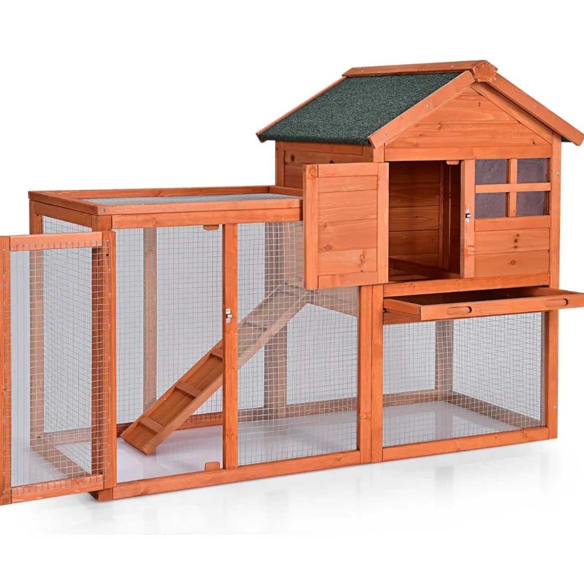 Hühnerstall Hühnerhaus wetterfest Kaninchenkäfig mit ausziehbarem Tablett Hühnervoliere für Kaninchen Holz