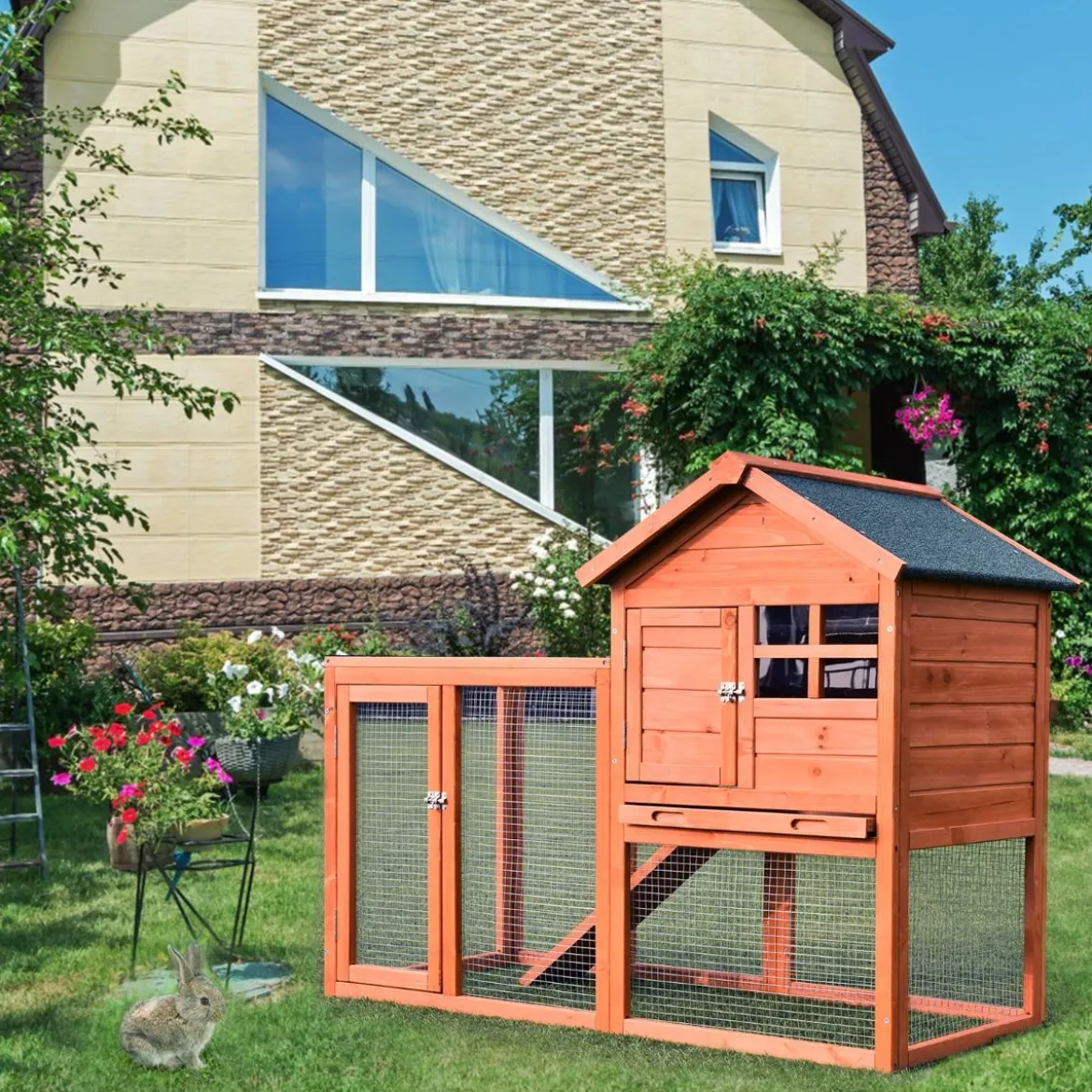 Hühnerstall Hühnerhaus wetterfest Kaninchenkäfig mit ausziehbarem Tablett Hühnervoliere für Kaninchen Holz