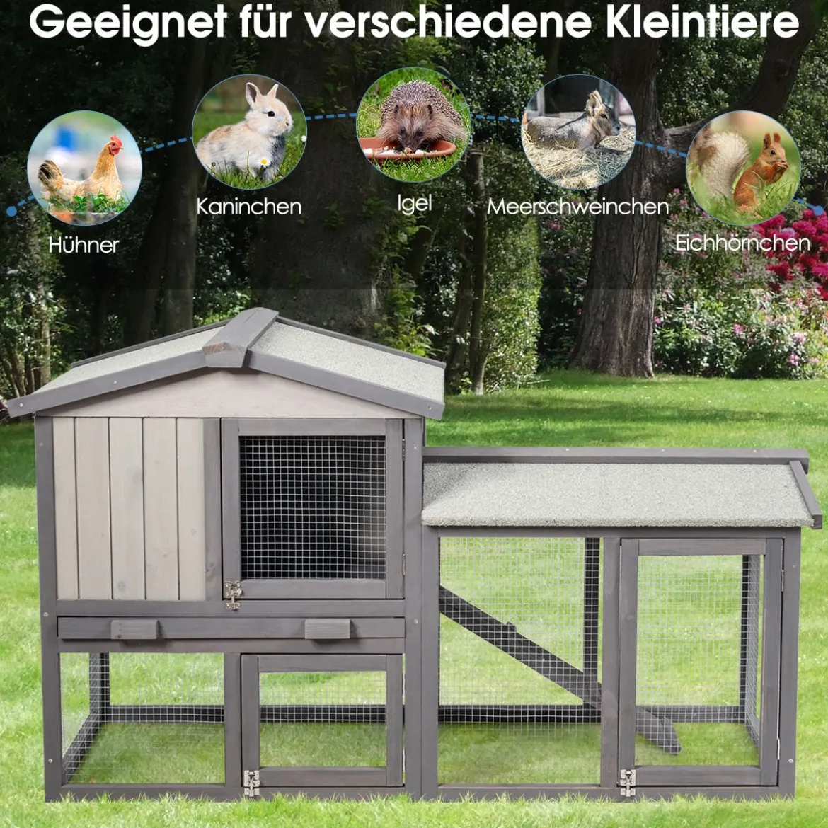 Hühnerstall Holz Hühnerhaus wetterfest Kaninchenkäfig Hühnervoliere Grau