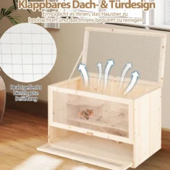 Hölzerne Hamsterkäfig mit Netz-Klappdeckel & Multi-Leitern Hamster Lebensraum Laufstall