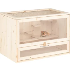 Hölzerne Hamsterkäfig mit Netz-Klappdeckel & Multi-Leitern Hamster Lebensraum Laufstall
