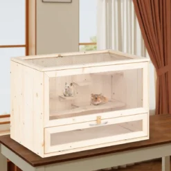 Hölzerne Hamsterkäfig mit Netz-Klappdeckel & Multi-Leitern Hamster Lebensraum Laufstall