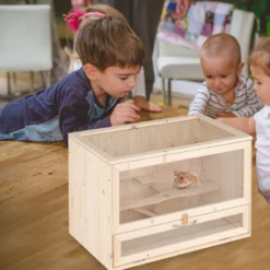 Hölzerne Hamsterkäfig mit Netz-Klappdeckel & Multi-Leitern Hamster Lebensraum Laufstall