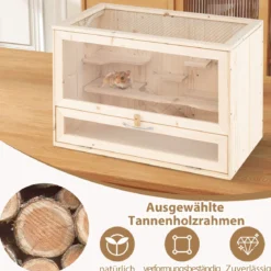 Hölzerne Hamsterkäfig mit Netz-Klappdeckel & Multi-Leitern Hamster Lebensraum Laufstall
