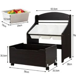 Hölzerner Kinderschrank mit Rollen Bücherregal & Spielzeugablage für Kinder Spielzeugschrank Braun