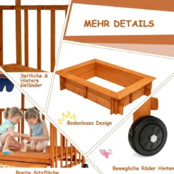 Hölzerner Sandkasten für Kinder Kinder-Spielstation mit Spielhaus Natürlich + Blau