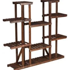 Hölzerner 9-stufiger Pflanzenständer Blumenregal Pflanzenregal 125 x 25 x 114 cm Braun