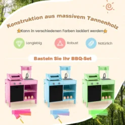 Hölzernes Grill-Spielset mit Spiel-Lebensmitteln & Grillwerkzeug & Zubehör Küchen Set