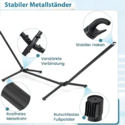 Hängematte mit Ständer & Tragetasche & Weicher Schlafmatte Outdoor Hängemattenbett bis 150 kg belastbar 100 x 210 cm