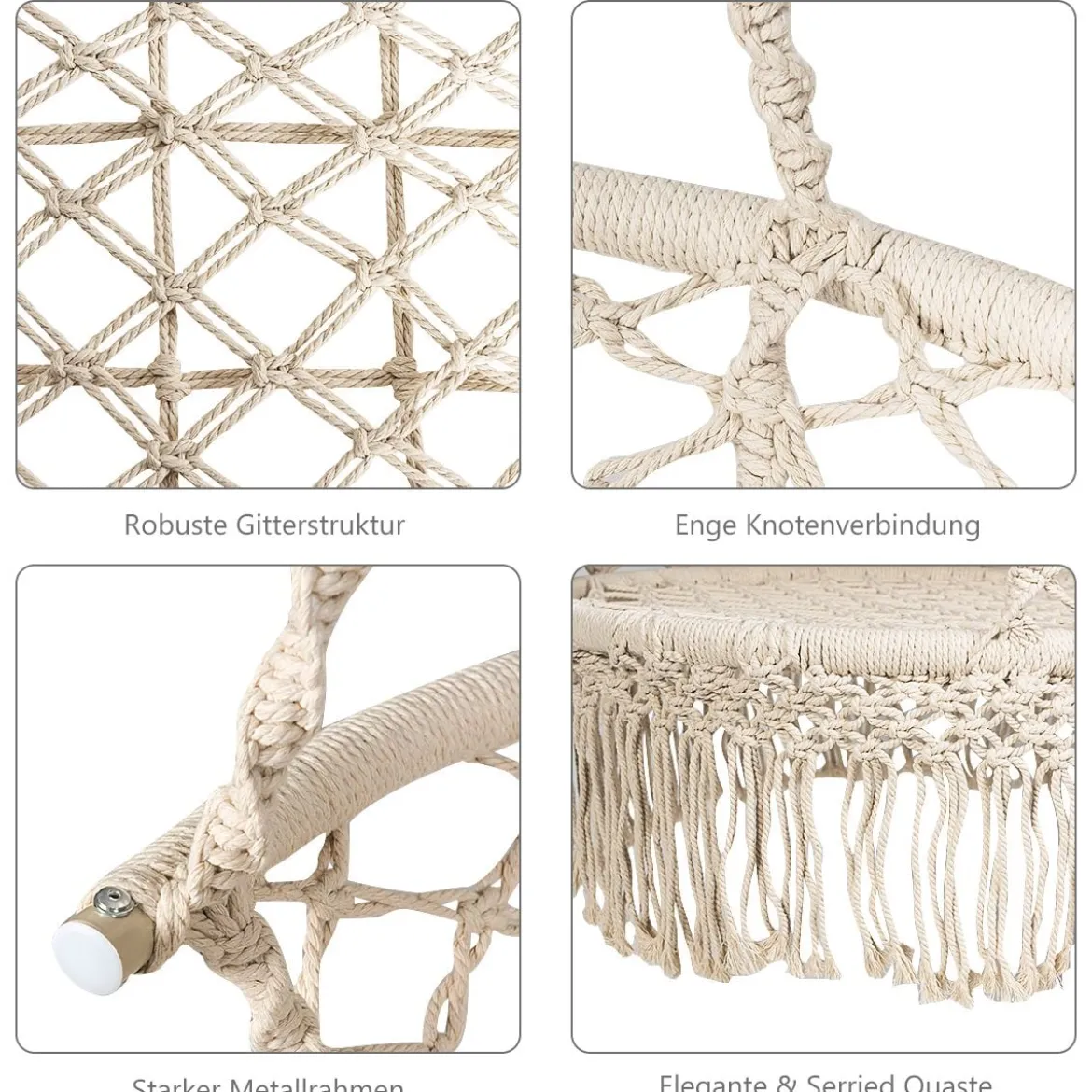 Hängematten-Makramee-Schaukelstuhl Hängesessel Makramee Hängestuhl Beige
