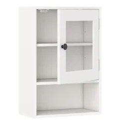 Hängender Badezimmerschrank mit Glastür 35 x 18 x 51 cm Wandschrank mit Offenem Fach Weiß