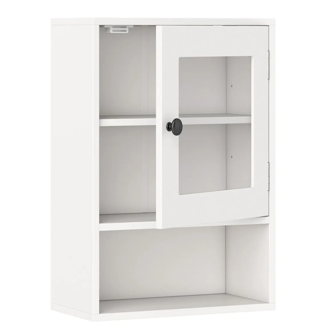 Hängender Badezimmerschrank mit Glastür 35 x 18 x 51 cm Wandschrank mit Offenem Fach Weiß