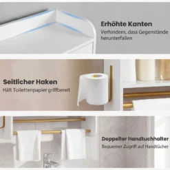 Hängender Badezimmerschrank 2 Türen Ablagen Handtuchhalter Verstellbar 55x20x80 cm Weiß