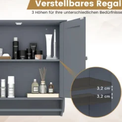 Hängender Badschrank mit Handtuchhalter Badezimmerschrank 60 x 21 x 61 cm Grau