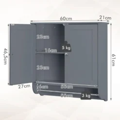 Hängender Badschrank mit Handtuchhalter Badezimmerschrank 60 x 21 x 61 cm Grau