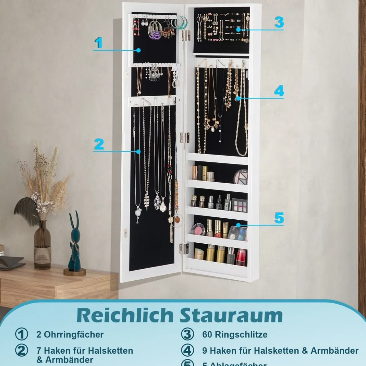 Hängender Schmuckschrank Holz Wandspiegel Schmuck Spiegelschrank Schmuck Organizer