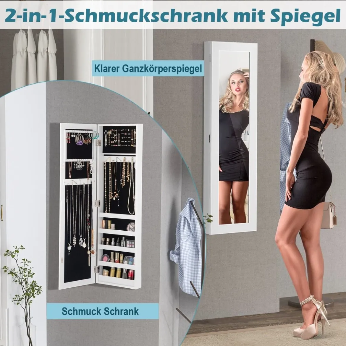 Hängender Schmuckschrank Holz Wandspiegel Schmuck Spiegelschrank Schmuck Organizer