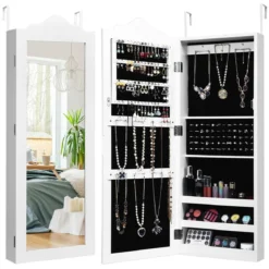 Hängender Schmuckschrank mit Ganzkörperspiegel Spiegelschrank 35 x 96 x 9,5 cm Weiß