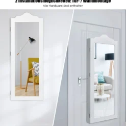 Hängender Schmuckschrank mit Ganzkörperspiegel Spiegelschrank 35 x 96 x 9,5 cm Weiß