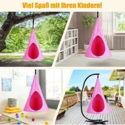 Hängendes Baumzelt für Kinder abnehmbare Spielzeltschaukel mit 2 Fenstern verstellbarem Seil Rosa
