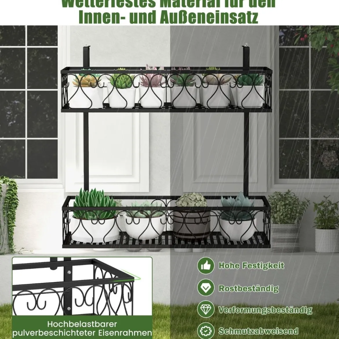 Hängeregal2-Stöckiger Blumentopfhalter 60 x 33 x 59 cm Schwarz