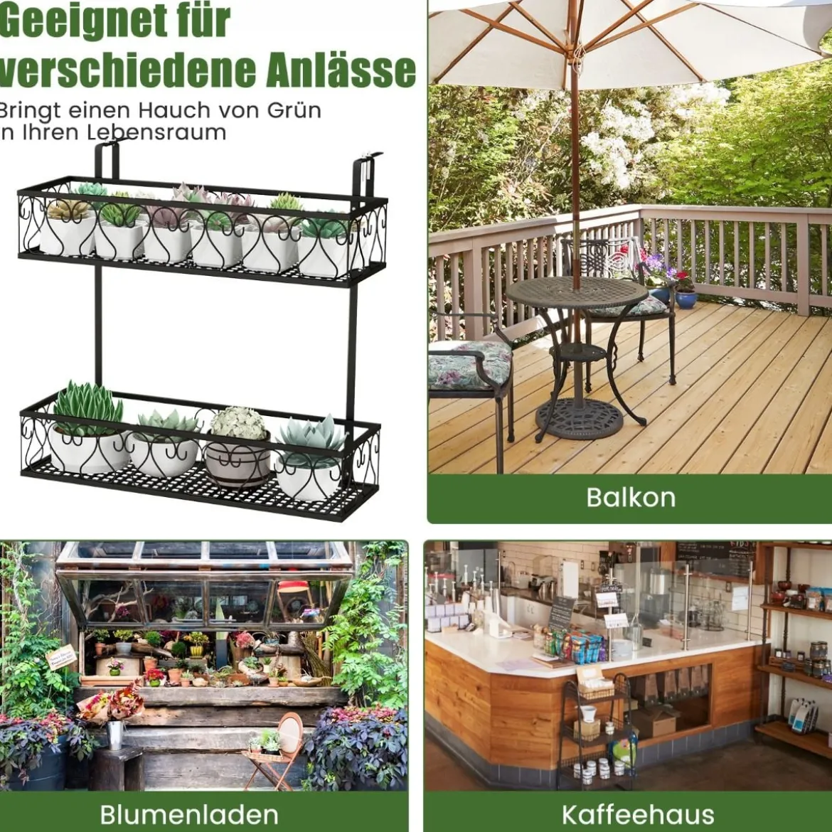 Hängeregal2-Stöckiger Blumentopfhalter 60 x 33 x 59 cm Schwarz