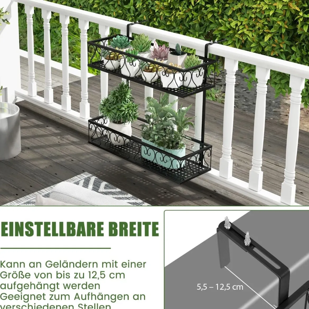 Hängeregal2-Stöckiger Blumentopfhalter 60 x 33 x 59 cm Schwarz