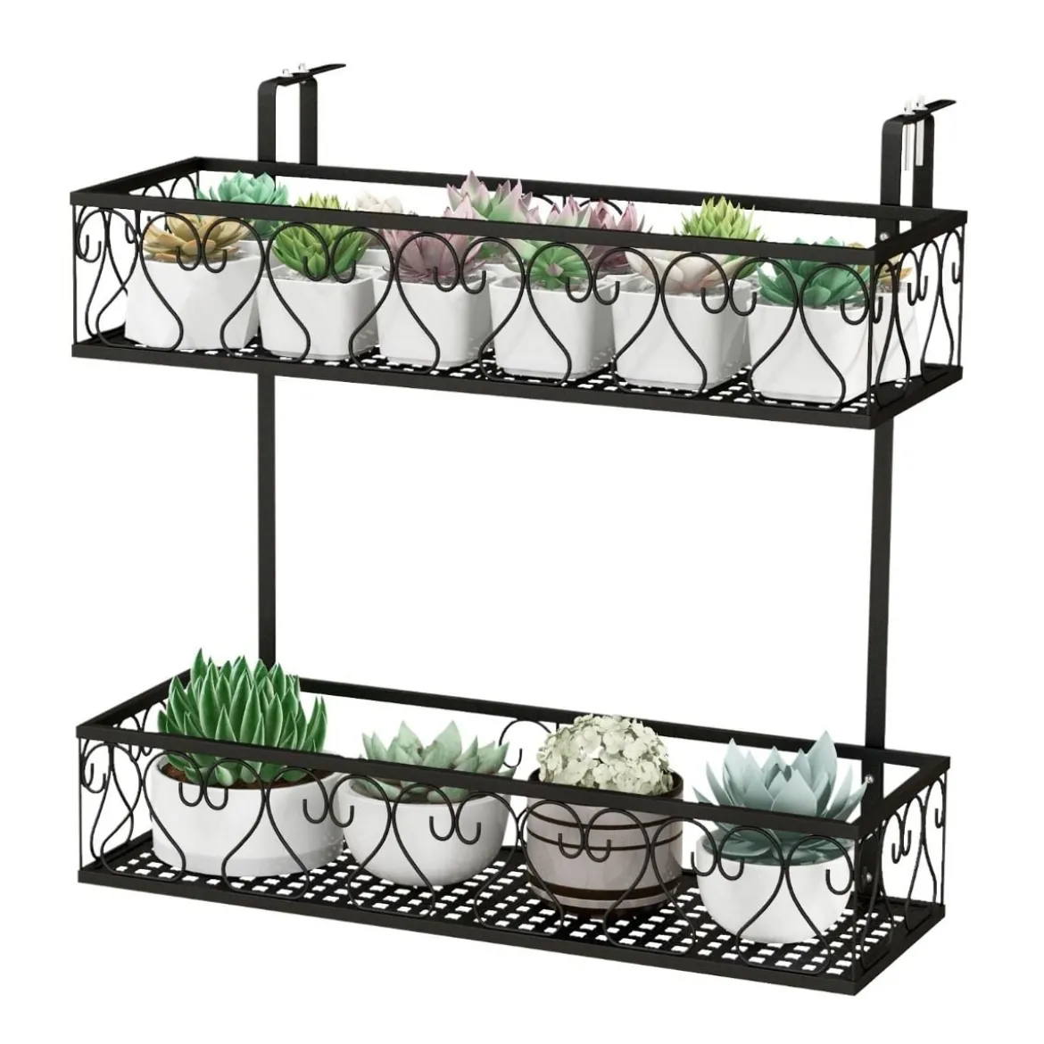 Hängeregal2-Stöckiger Blumentopfhalter 60 x 33 x 59 cm Schwarz