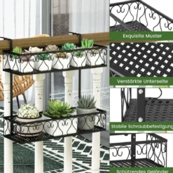 Hängeregal2-Stöckiger Blumentopfhalter 60 x 33 x 59 cm Schwarz