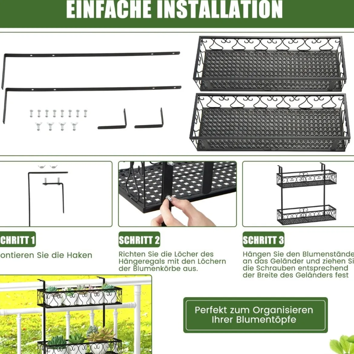 Hängeregal2-Stöckiger Blumentopfhalter 60 x 33 x 59 cm Schwarz