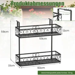 Hängeregal2-Stöckiger Blumentopfhalter 60 x 33 x 59 cm Schwarz