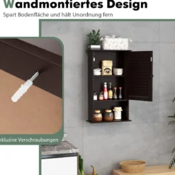 Hängeschrank Badezimmerschrank Wandschrank mit Verstellbarem Einlegeboden Braun