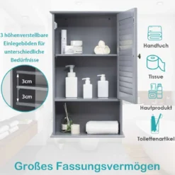 Hängeschrank Badezimmerschrank Wandschrank mit Verstellbarem Einlegeboden Grau