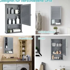 Hängeschrank Badezimmerschrank Wandschrank mit Verstellbarem Einlegeboden Grau