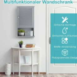 Hängeschrank Badezimmerschrank Wandschrank mit Verstellbarem Einlegeboden Grau