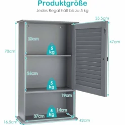 Hängeschrank Badezimmerschrank Wandschrank mit Verstellbarem Einlegeboden Grau