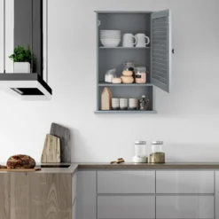 Hängeschrank Badezimmerschrank Wandschrank mit Verstellbarem Einlegeboden Grau