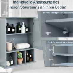 Hängeschrank Badhängeschrank mit verstellbarem Einlegeboden 50 x 16 x 61 cm Grau